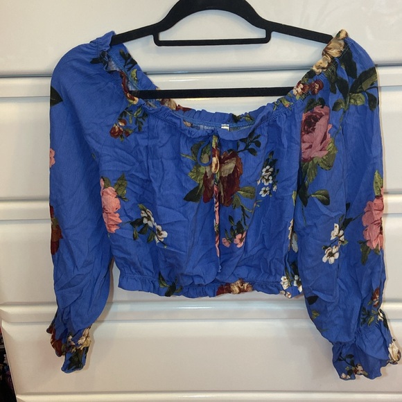Blue Floral Off the Shoulder Top - Picture 2 of 3